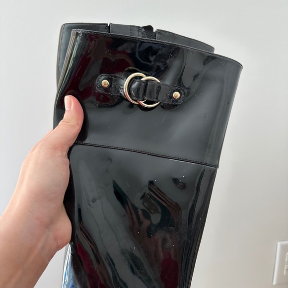 Cole Haan Melanie Waterproof Knee High Black Patent Leather Boots - Picture 2 of 7